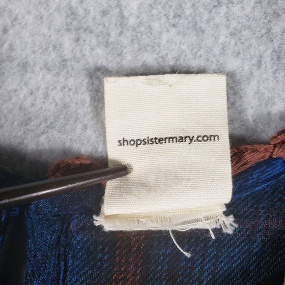 Sister Mary Karmen Embroidered Plaid Midi Dress Blue Boho  Craft L Viscose Midi - Picture 8 of 12